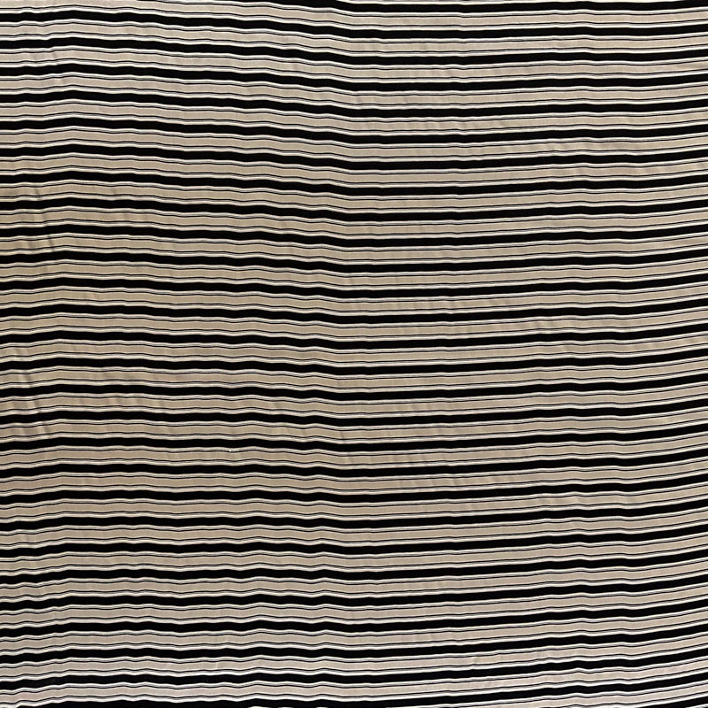 2 3/4 YD PC-Tan-Black-White Multi Stripe Charmeuse Silk Designer Remnant Fabric