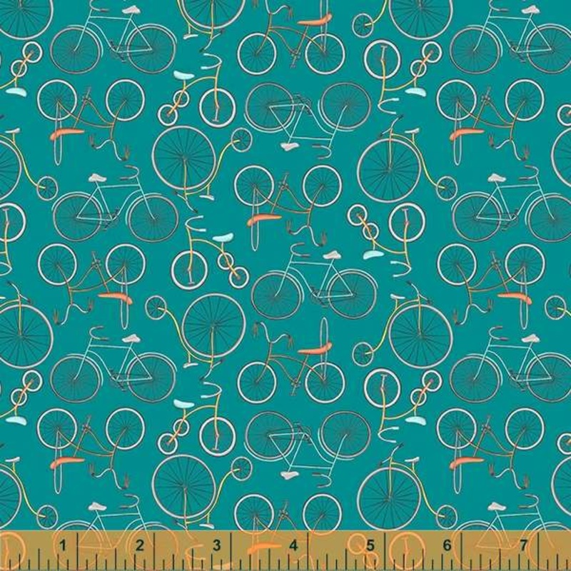 Be My Neighbor Terri Degenkolb FBTY 53162-9 Teal Bicycles Cotton