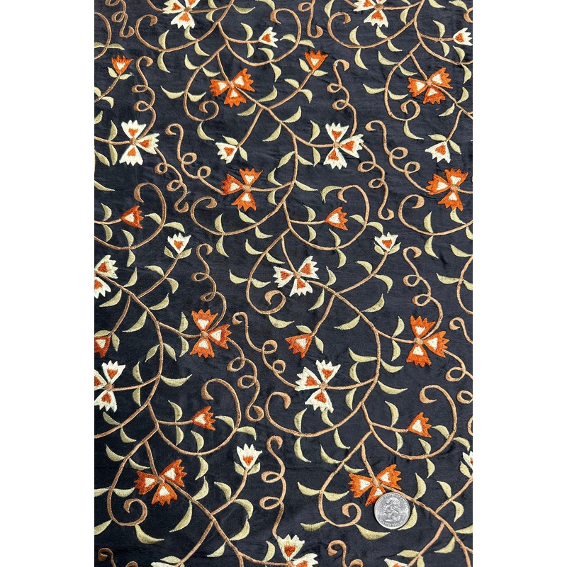 Black/Multicolor Embroidered Dupioni Silk MED-200/3