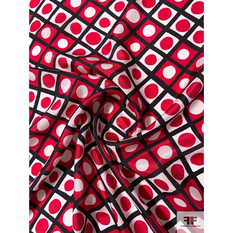 Circle Domino Board Printed Silk Habotai - Red / Black / White