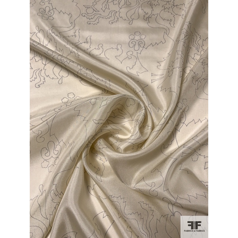 Exotic Sketch Printed Silk Habotai - Light Beige / Grey