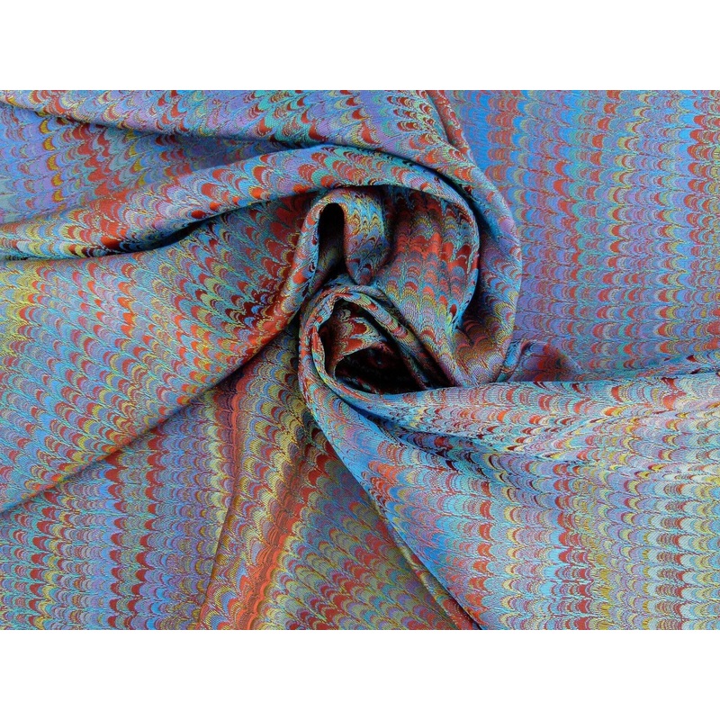 Scalamandre Ebru Silk Weave Jewel Marbled Paper Silk Jacquard Texture Orange Blue Purple Red MSRP USD 424