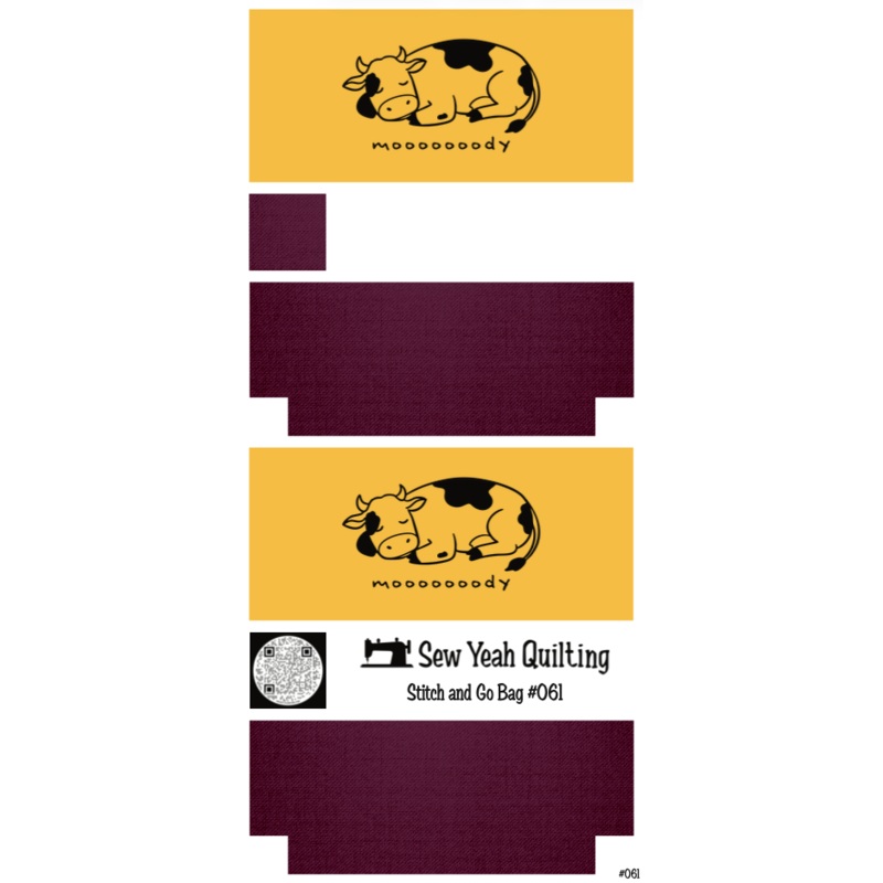 Stitch & Go Bag #61 - Quote "mooooooody" Cow on Burgundy