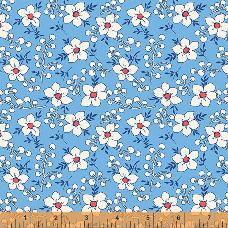 Storybook '22 Whistler Studios 53200-3 Blue Flowers And Berries Cotton