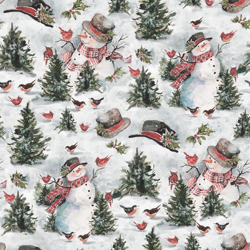 Susan Winget Woodland Snowman White Fabric