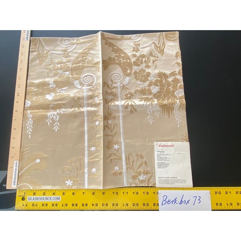 37 Berkbox73 Square 17x17" Silk by Scalamandre Meuse Ornamental Wheat and Cream on Tan Silk Lampas Renaissance Neoclassical