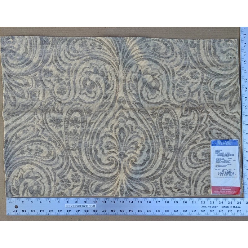 65 Ev11 Scalamandre Showroom Sample 17"x26" Rodinia Mist Tan Organic Cotton Classic Damask Chenille Old World Weavers MSRP USD 168
