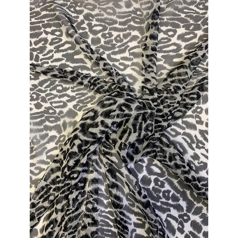 Animal Pattern Printed Silk Chiffon - Black / White