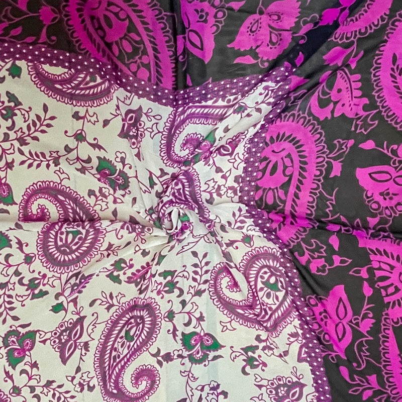 Purple Silk Border Paisley Printed Chiffon PANEL Woven Fabric
