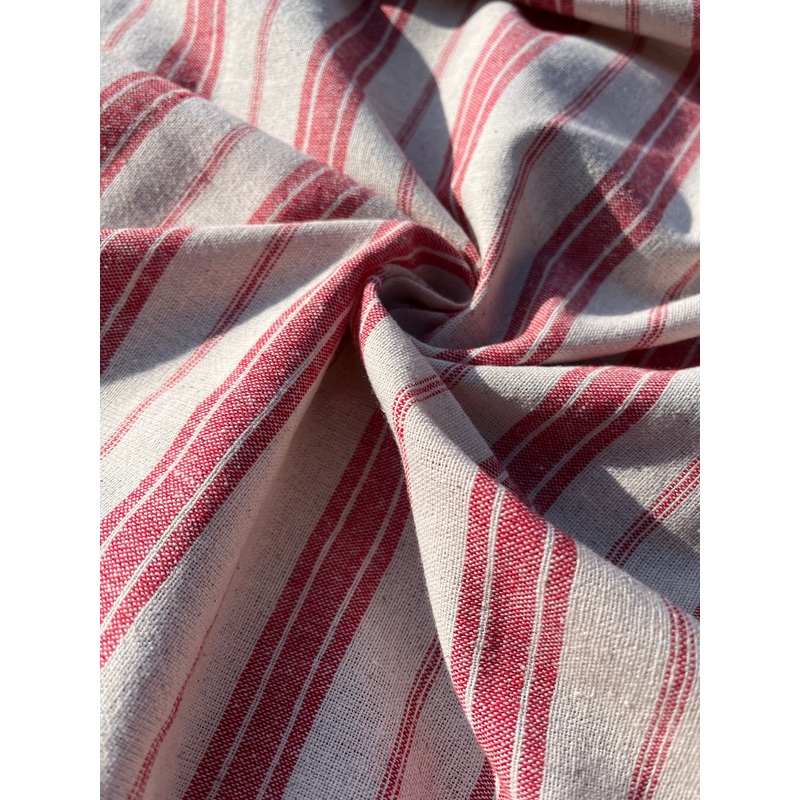Red Striped Mid Weight Softened Linen Cotton Fabric By The Yard 2