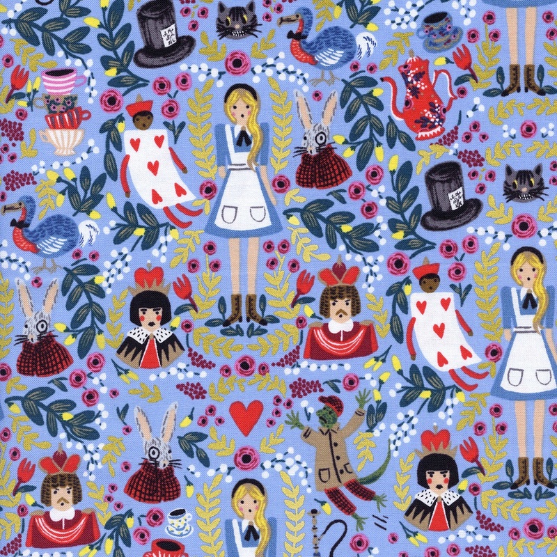 Rifle Paper Co., Wonderland - Periwinkle Metallic Fabric, 1/4 yard