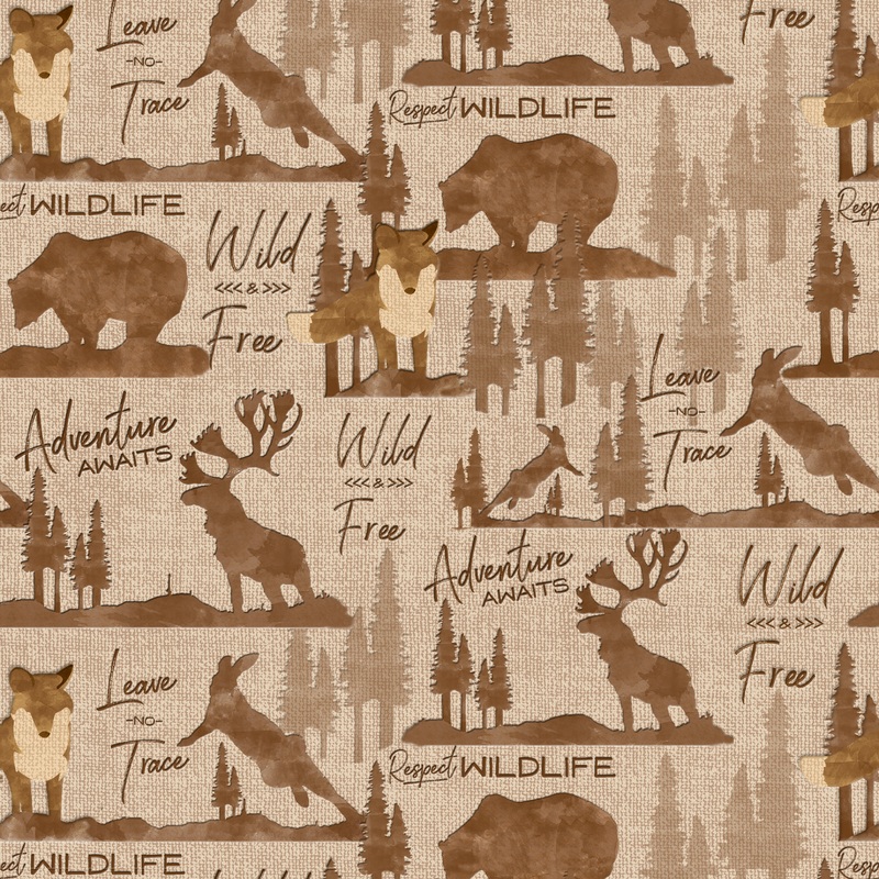 Saturday Evening Post - Wilderness Calling - Rustic Wildlife Silhouette Fabric