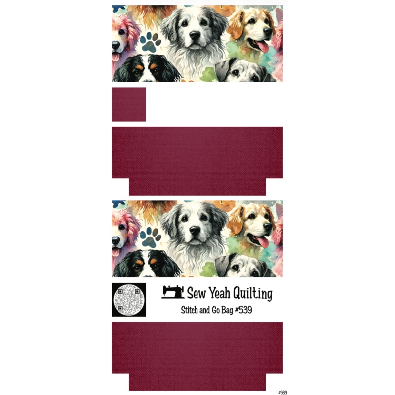 Stitch & Go Bag #539 - Dogs Paw Print Watercolor on Dark Magenta