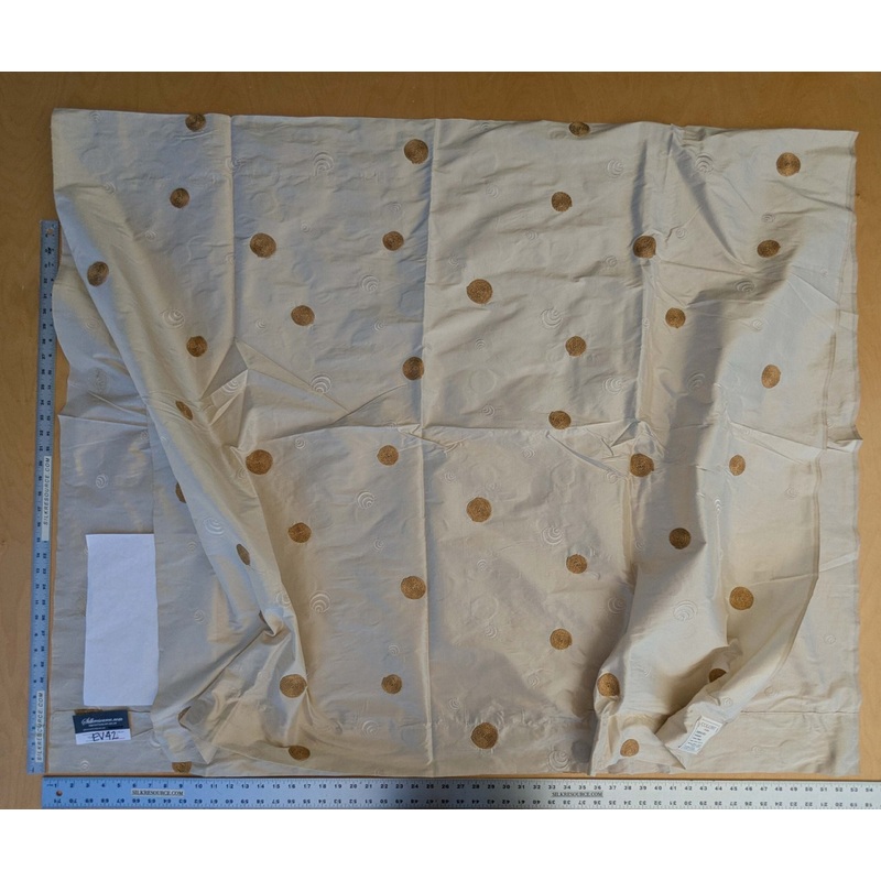 24 EV42 2.4y x 53"w Scalamandre Colony Roma Hokkaido Beige Embroidery Silk Dot Circle Brown