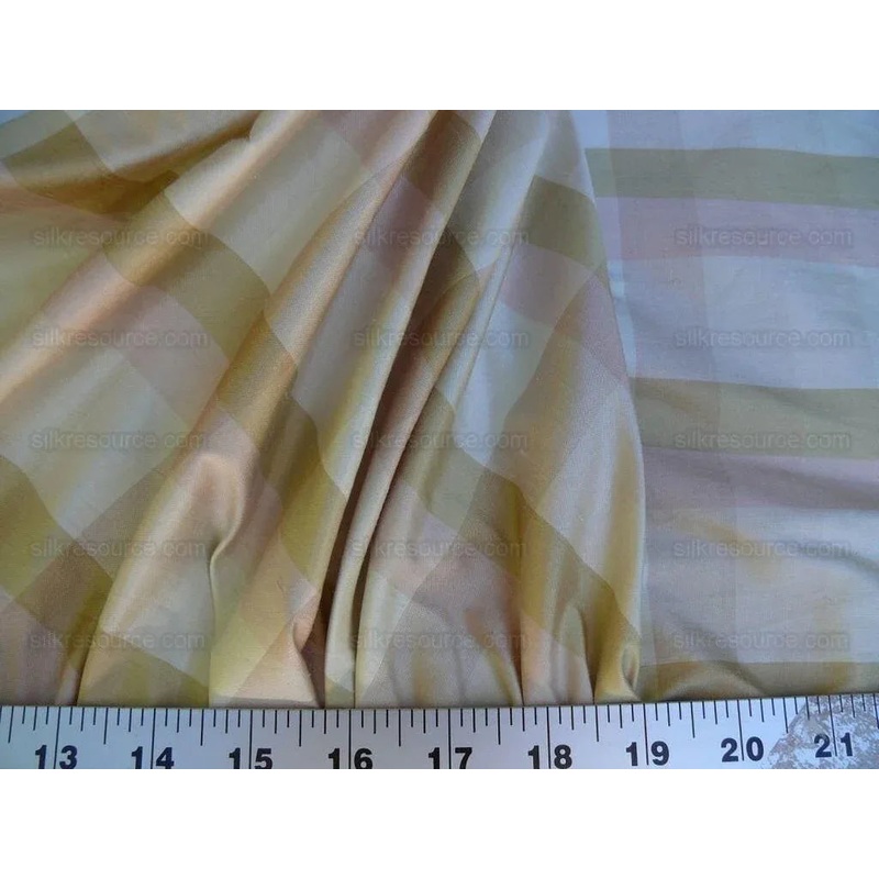 By Yd Fabricut 100% Silk Dupioni Check Light Pink Cream White Taupe SKU1288