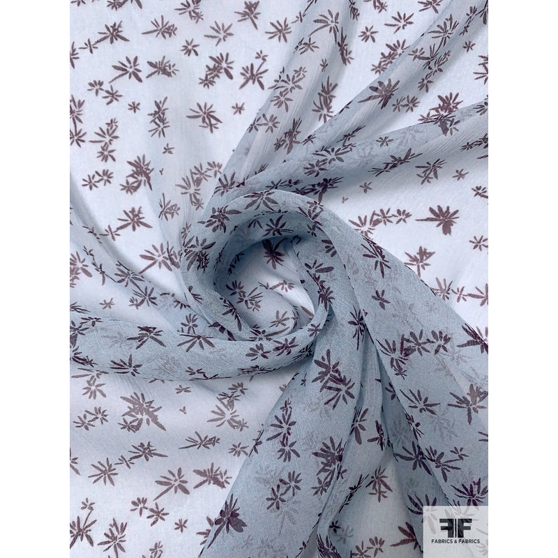 Dainty Floral Printed Crinkled Silk Chiffon - Dusty Light Aqua / Purple