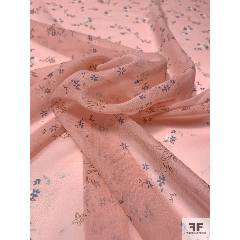 Dainty Petite Floral Printed Silk Chiffon - Pink-Lemonade / Blue / Seafoam / Brown