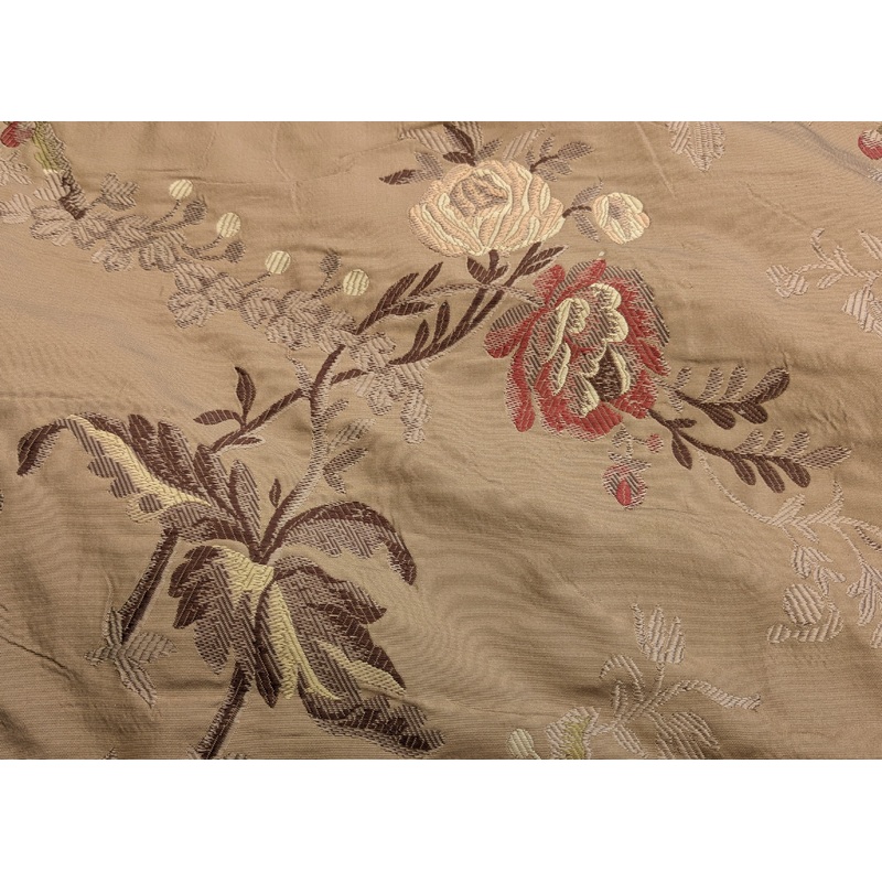 Decor de Paris French Flora Brown Floral Silk Lampas Multi on Cinnamon Red- By The Yard - MSRP $400+