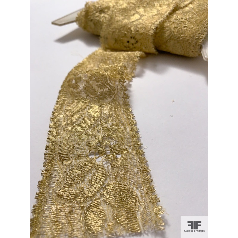 French Leaf Pattern Chantilly Lace Trim - Gold