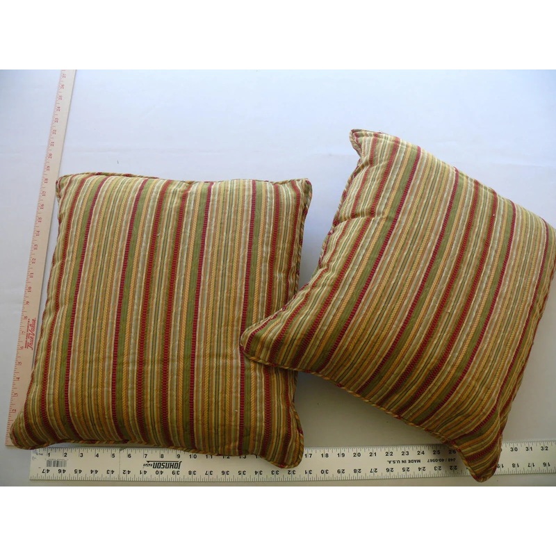 SCALAMANDRE DESIGNER 2 PILLOWS 17x17" SILK STRIPE WINE RED ROSE RED MSRP$700
