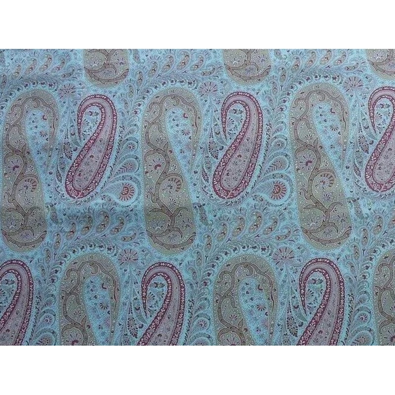Scalamandre Jaipur Paisley in Aquamarine Pale Blue Pink Cotton Satin from Italy MSRP USD 199/Y