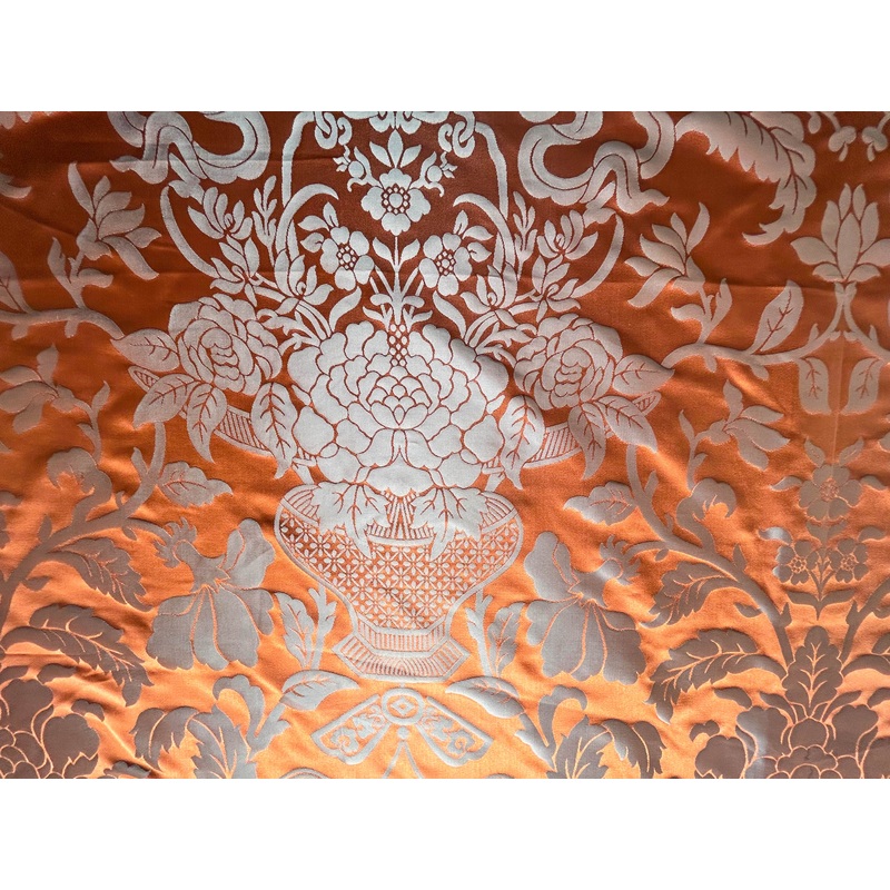 Scalamandre Nashville Orange Silk Damask Chinoiserie Peony Flower Basket Circa 1830 - By The Yard