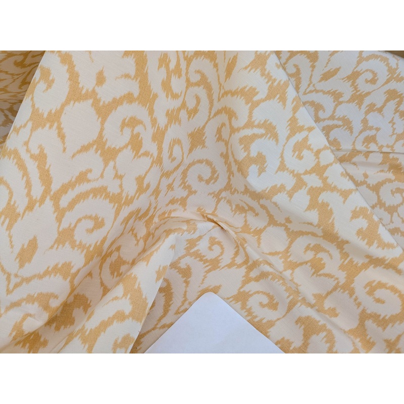Scalamandre Swirl Yellow White Scroll Damask Ikat Linen Silk Refreshing MSRP USD 372/y