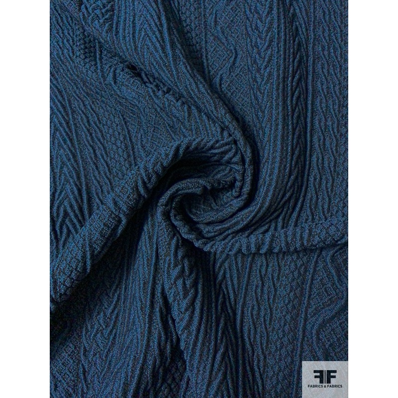 Textured Sweater Wool-Like Jacquard Brocade - Dark Teal / Black