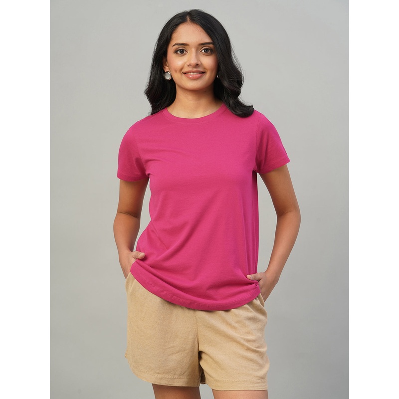 Women's Pink 100% Cotton Slim Fit Tshirt PINK