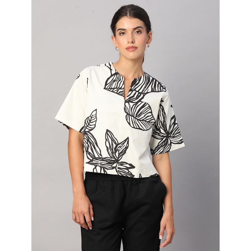 Women's White 100% Cotton Boxy Fit Blouse WHITE