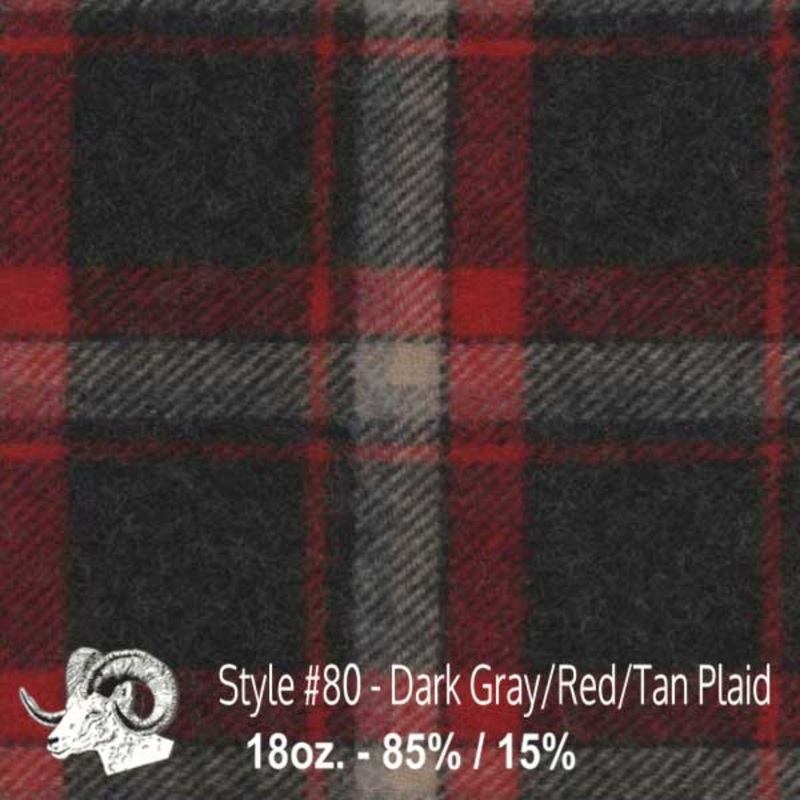 Wool Fabric By The Yard - 80 - Dark Gray, Red, & Tan Plaid 80 - Dark Gray Red Tan Plaid