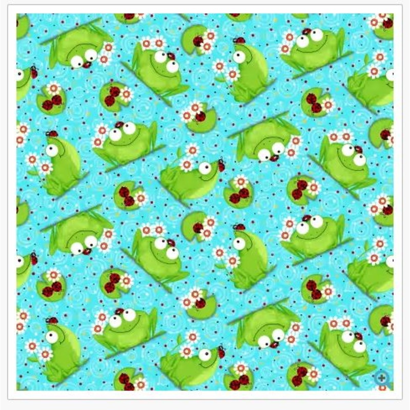 44" - Flannel - "Frogs, Bugs and Flowers" - 100% Cotton