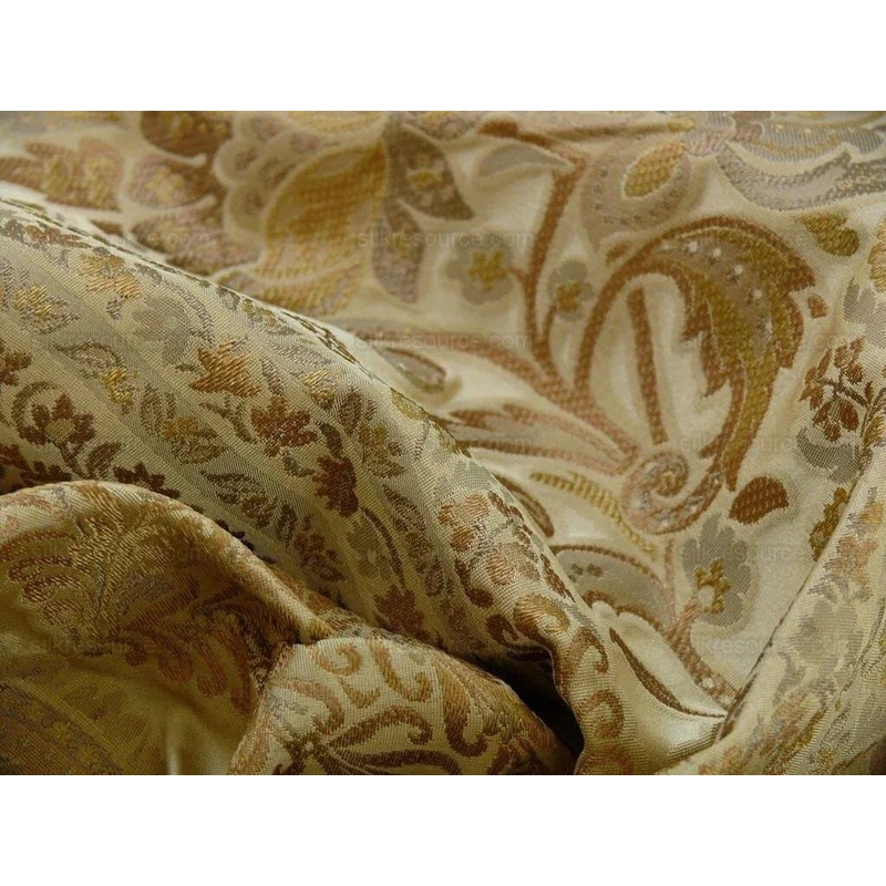 By Yard Fab 100% Silk Lampas Cashmere Paisley "flax" Ivory MSRP USD200+/yard