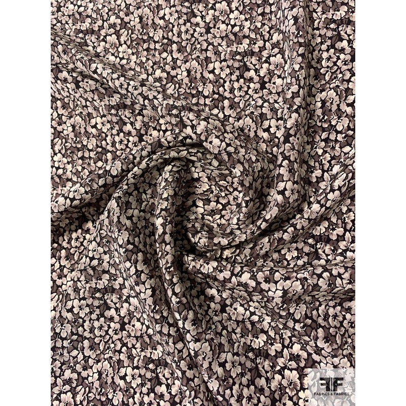 Country Ditsy Floral Printed Silk Crepe de Chine - Shades of Grey / Black
