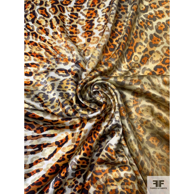 Ombr Animal Pattern Printed Silk Charmeuse - Gold / Caramel / Brown / Sky Blue