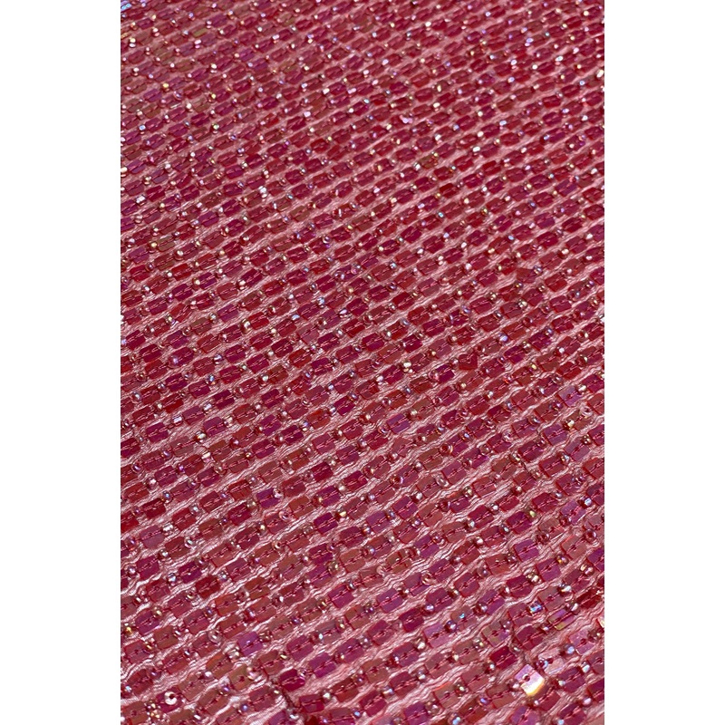 Red Sequin & Beads on Silk Chiffon JEC-184-23