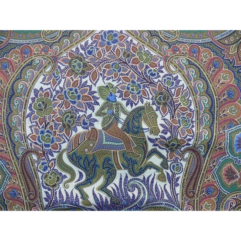 Scalamandre Le Cheval Indien Horse Warrior Claret Green Print Equestrian portrait MSRP USD 280/y