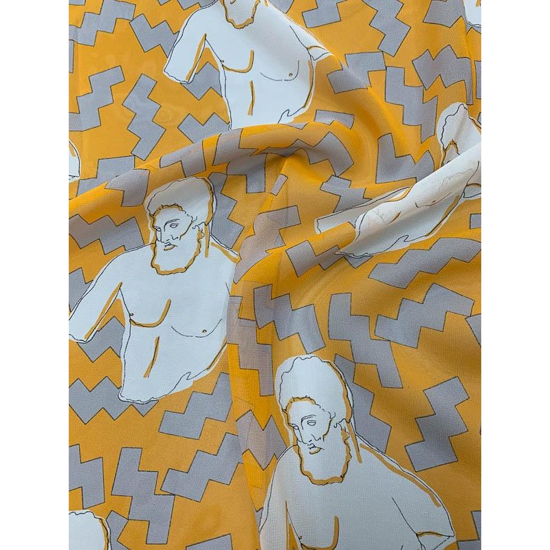 The Michelangelo Sculpture Printed Silk Chiffon - Tangerine / White / Grey