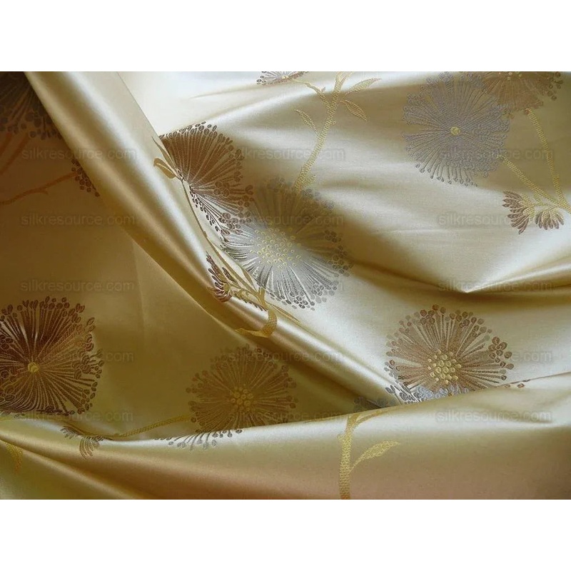 Bty Stunner!100%silk Lampas Satin Mod Branch Tree"flax" Beige