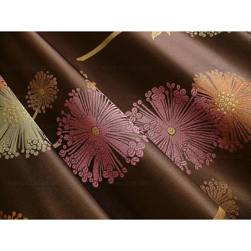 Bty Stunner!100%silk Lampas Satin Mod Branch Tree"tuscany" Brown Green Orange Pink
