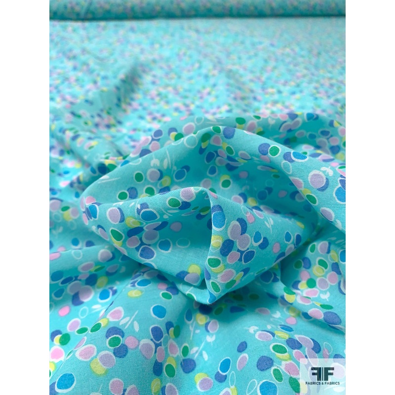Cluster Circle Bundles Printed Cotton-Silk Voile - Aqua / Blues / Pinks / Yellow