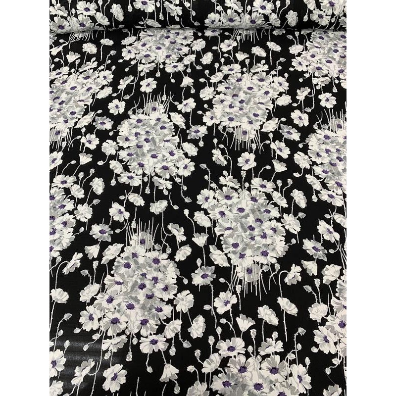 Floral Bouquets Printed Silk Georgette - Black / White / Grey / Purple