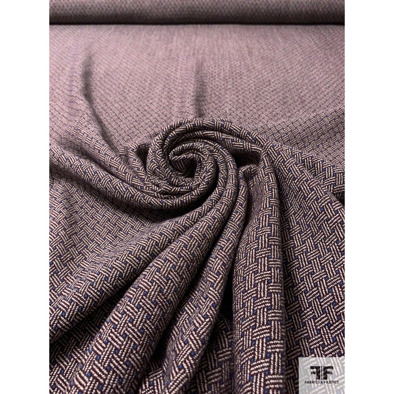 Italian Diagonal Basketweave Wool Jacket Weight - Maroon / Beige / Blue