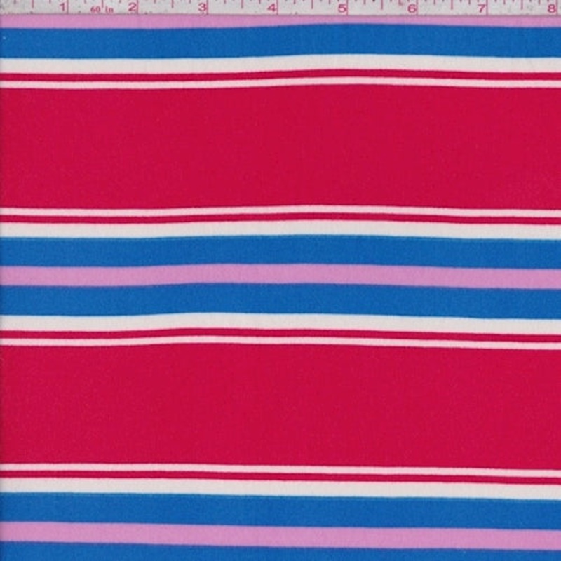 Raspberry/Blue/Pink Stripe Double Brushed Jersey Knit Fabric