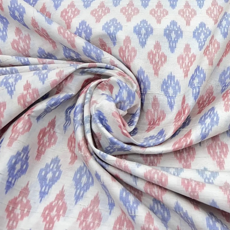 White Geometric Pure Raw Silk Ikkat