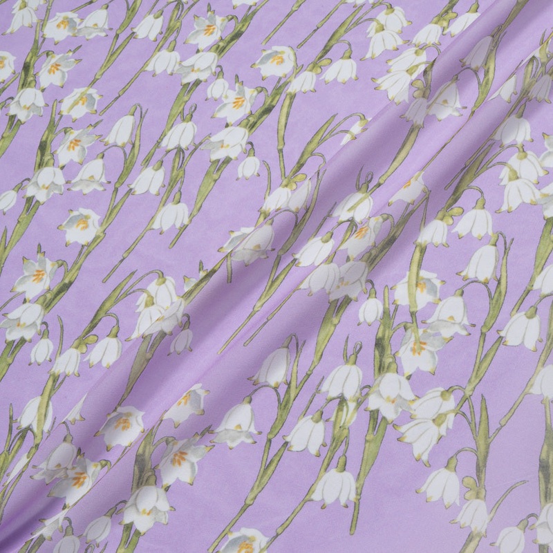 White Lily of the Valley Lilac Silk Georgette