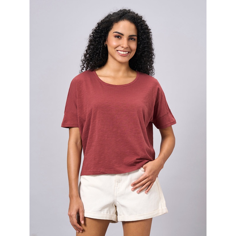 Women's Red 100% Organic Cotton Regular Fit Tshirt RED