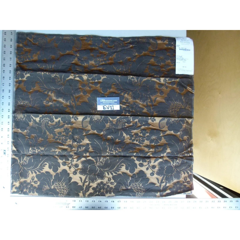 3 Ev11 Scalamandre Showroom Sample Square Damais Ebony 100% Silk Floral Black Brown