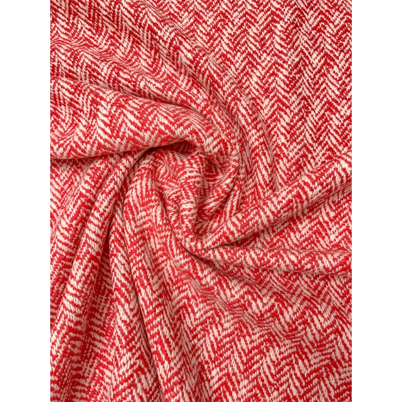 Italian Broken Herringbone Yarn-Dyed Wool Coating - Red / Ivory