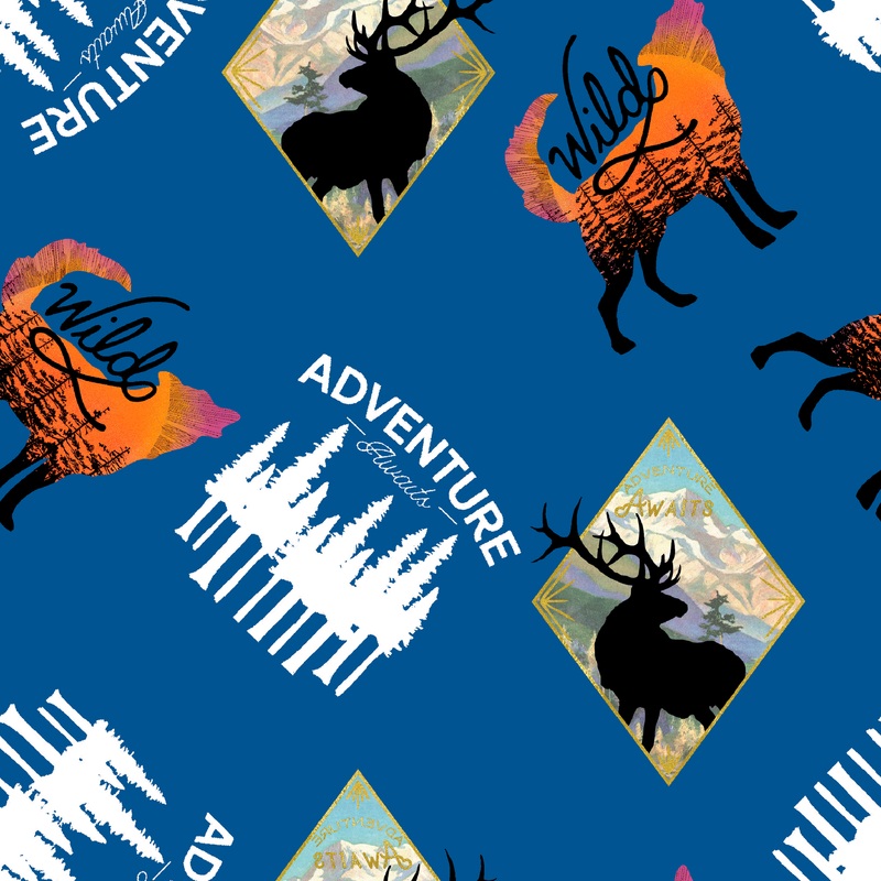 Saturday Evening Post - Wilderness Odyssey - Royal Blue Outdoor Fabric